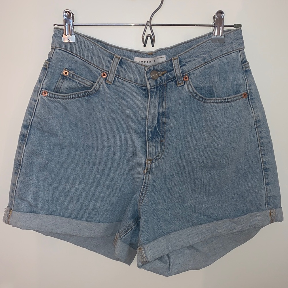 Topshop Mom Jean Shorts - Light Denim